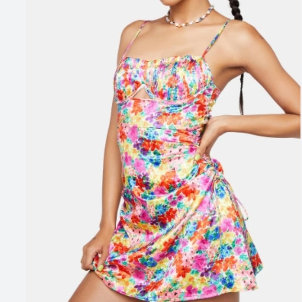 Nwot For Love & Lemons Satin Merrill Floral Multi Corset Mini Dress M $340